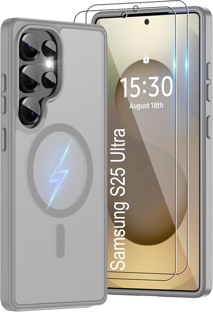 For Samsung Galaxy S25 Ultra Case [Compatible with Magsafe] Translucent Matte Magnetic S25 Ultra Phone Case,SlimThin Duty Shockproof Protection Cover with 2pc HD Screen Protector for S25 Ultra-Gray