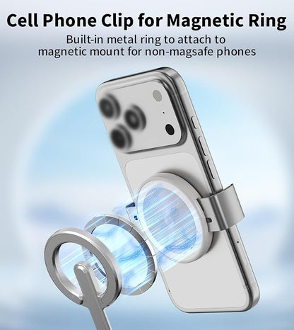 TONEOF Phone Clamp for Magnet with Metal Ring,Phone Mount Adapter for Magsafe Car Phone Holder,Quick Installation & Easy Removal Clip for All Phones/Magnetic Tripod/Magnet Mounts (Beige Gray,1 Pack)