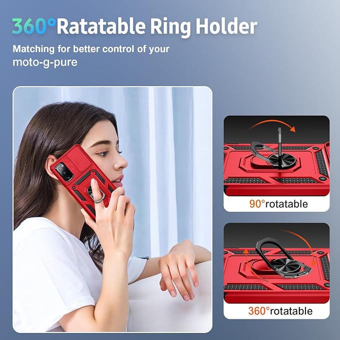 Weycolor for Samsung Galaxy S20 FE 5G Case with Camera Lens Cover, HD Screen Protector, 10 FT Military Grade Drop Protection, Magnetic Ring Holder Kickstand Protective Phone Case, Red