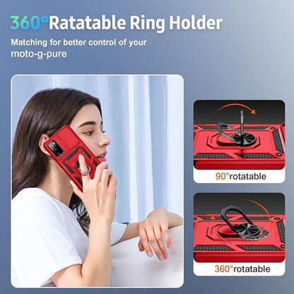 Weycolor for Samsung Galaxy S20 FE 5G Case with Camera Lens Cover, HD Screen Protector, 10 FT Military Grade Drop Protection, Magnetic Ring Holder Kickstand Protective Phone Case, Red