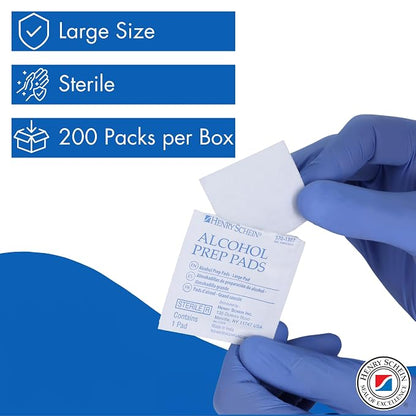 Henry Schein Large Alcohol Prep Pads (2 Boxes, 400 Total) – 70% Isopropyl Alcohol Wipes, Individually Wrapped – 2-Ply, Textured – Skin Prep Alcohol Swabs – Sterile Pads