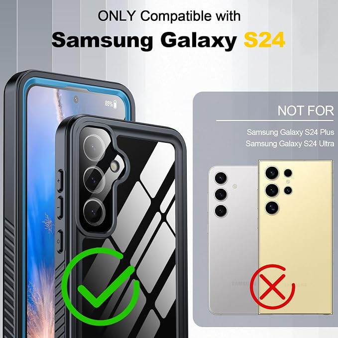 for Samsung Galaxy S24 Case, IP68 Waterproof with [Built-in Screen/Camera Protector] [14FT Military Shockproof] Full Body Heavy Duty Protective Sealed Case for Galaxy S24 5G, Blue