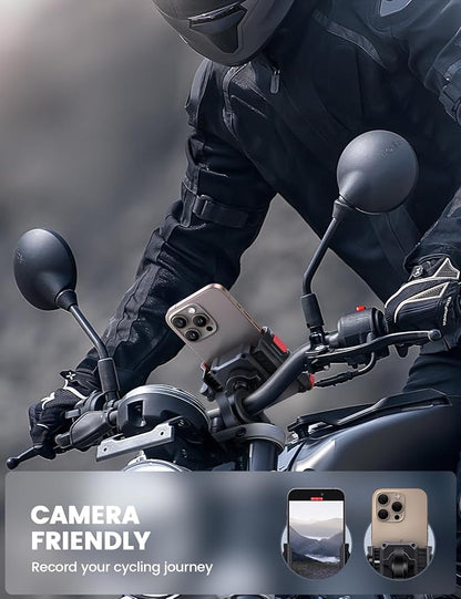 Lamicall Motorcycle Bike Phone Mount - [No Block Camera] [1s Lock] Bike Cell Phone Holder Clamp, Bicycle Scooter Handlebar Clip, for iPhone 16 15 14 Pro Max, Galaxy Ultra, 4.7-7" Phones, Red