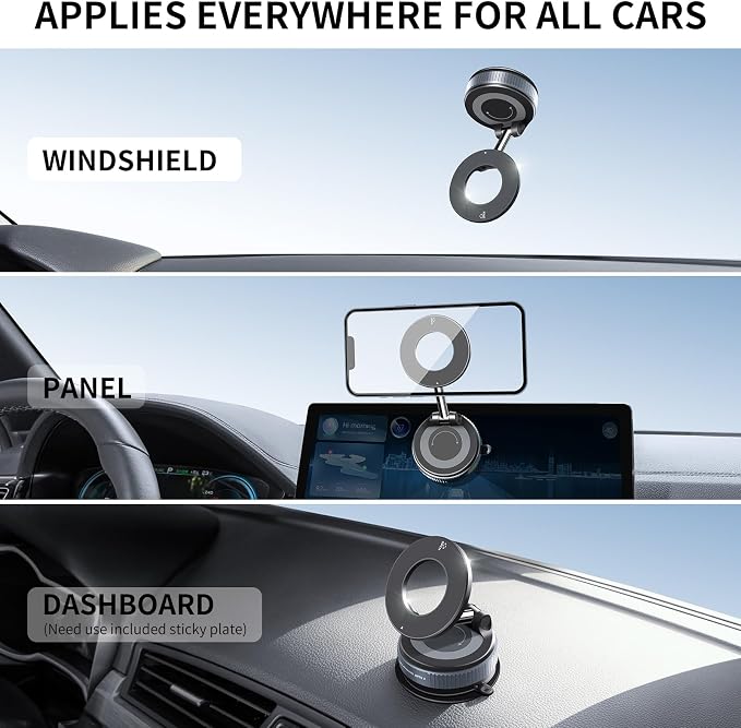 ILKCC Vacuum Suction Magnetic Phone Holder, 2025 Upgraded Vacuum Suction Cup Mount for Magsafe, 360° Adjustable Foldable Portable Magnetic Car Phone Stand for Cars/Gyms/Mirrors/Smooth Surface (White)