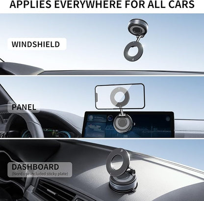 ILKCC Vacuum Suction Magnetic Phone Holder, 2025 Upgraded Vacuum Suction Cup Mount for Magsafe, 360° Adjustable Foldable Portable Magnetic Car Phone Stand for Cars/Gyms/Mirrors/Smooth Surface (Black)