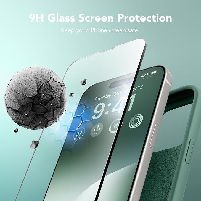 GONEZ Magnetic for iPhone 15 Pro Case, Compatible with MagSafe, [Screen Protector + Camera Lens Protector], Silicone Shockproof Anti-Scratch Protective Phone Case 6.1 inch, Midnight Green