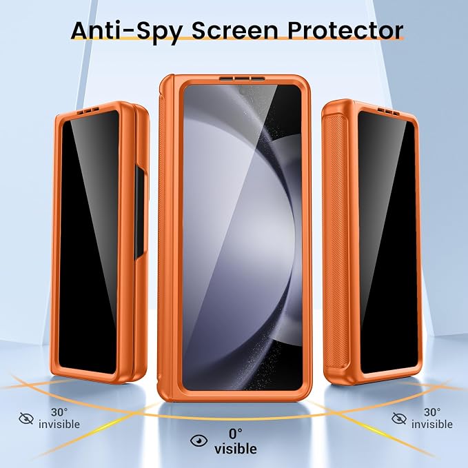 VEGO for Samsung Z Fold 5 Case,with Privacy Screen Protector & Hinge Cover | Built-in Slide Camera Cover, Full-Body Drop Protection Kickstand Privacy Phone Case for Samsung Galaxy Z Fold 5 2023-Orange