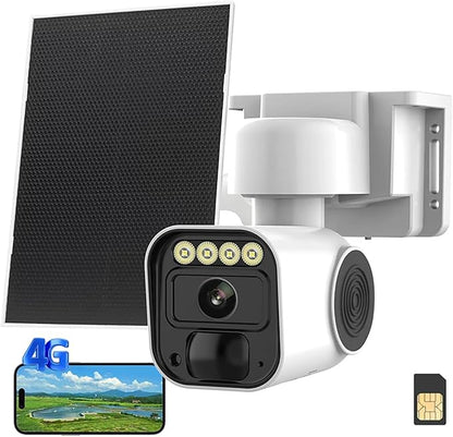 4G LTE Cellular Security Camera Solar Security Cameras Wireless Outdoor No WiFi Security Camera 24/7 Recording,2K Color Night Vision,2-Way Talk,Cloud & SD Card Storage,IP65,Built-in SIM Card