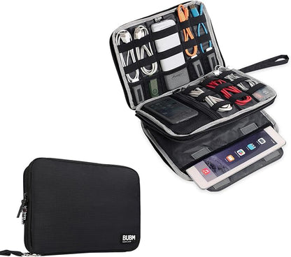 BUBM Double Layer Electronics Organizer/Travel Gadget Bag For Cables,Memory Cards,Flash Hard Drive and More,Fit For iPad Or Tablet(Up To 9.7")--Large, Black | Travel Gadget Bag For Cables, Memory Cards, Flash Hard Drive and More, Fit For iPad or Tablet...