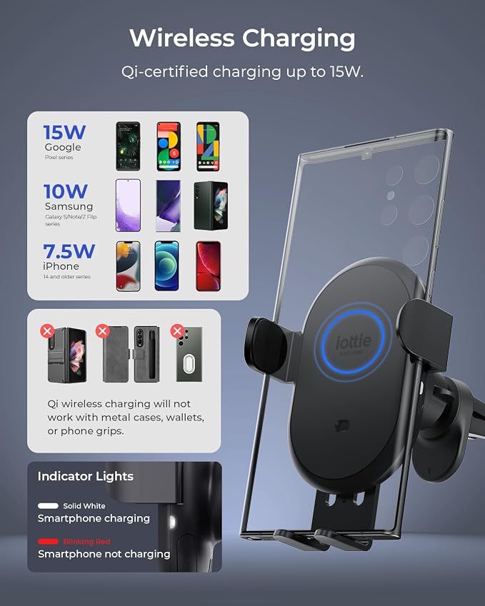 iOttie Auto Sense 2 Air Vent Car Phone Holder with Qi Wireless Charging - Auto Clamping Phone Mount for iPhone, Google Pixel, Samsung Galaxy, Huawei, LG (Adapter Not Included)