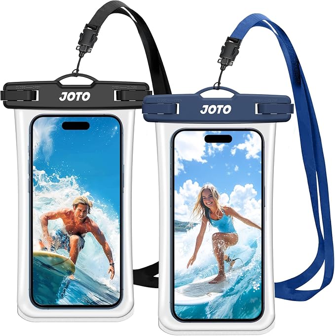 2 Pack JOTO Waterproof Phone Pouch Case Up to 7", IPX8 Underwater Phone Case Cellphone Dry Bag for iPhone 17/Air 16 15 14 13 12 Pro Max Xs Max XR X 8 7 6S Plus SE/Galaxy S24 S23 S22 S21 - Black & Navy