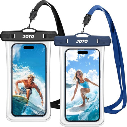 2 Pack JOTO Waterproof Phone Pouch Case Up to 7", IPX8 Underwater Phone Case Cellphone Dry Bag for iPhone 17/Air 16 15 14 13 12 Pro Max Xs Max XR X 8 7 6S Plus SE/Galaxy S24 S23 S22 S21 - Black & Navy