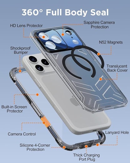 for iPhone 17 Pro Waterproof Case with Magsafe, Built-in [Camera & Screen Protector] [Lanyard], IP68 Water Proof Full Body Dustproof Heavy Duty Frosted Protective Phone Cover, 6.3" Black