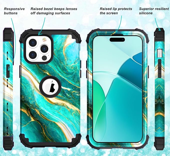 Hocase for iPhone 14 Pro Max Case, Heavy Duty Shockproof Protection Soft Silicone Rubber+Hard Plastic Bumpers Hybrid Protective Case for iPhone 14 Pro Max 2022 - Emerald Green