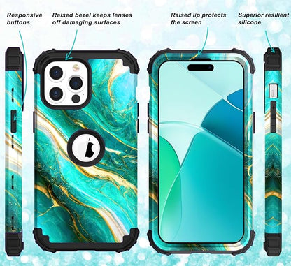 Hocase for iPhone 14 Pro Max Case, Heavy Duty Shockproof Protection Soft Silicone Rubber+Hard Plastic Bumpers Hybrid Protective Case for iPhone 14 Pro Max 2022 - Emerald Green