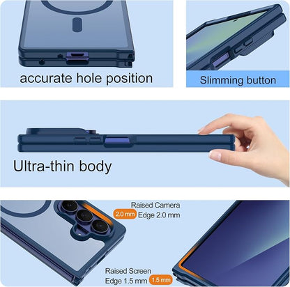 Pilaru for Samsung Galaxy Z Fold 7 case [Compatible with Magsafe] Translucent Matte Magnetic Phone Case,Slim Thin Duty Shockproof Protection Cover with 2pc HD Screen Protector for Z Fold 7-Dark Blue