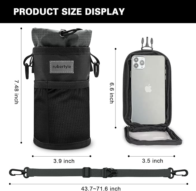 Bike Handlebar Water Bottle Holder, Fits Cups Diameter Less Than 3.6in/9cm, No-Screw Installation,Insulated, with Adjustable Fasteners, Shoulder Strap and Phone Storage Bag (3, 2Black+1Gray)