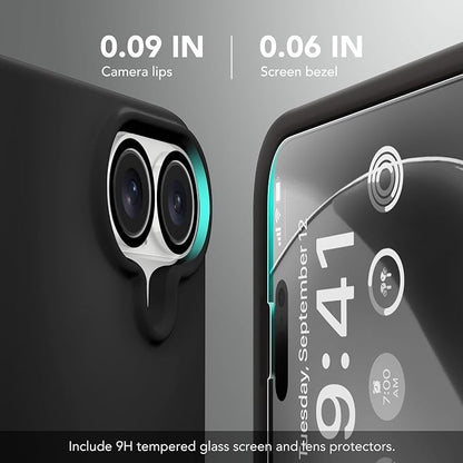GONEZ Magnetic for iPhone 17 Case, Compatible with MagSafe, [Screen Protector + Camera Lens Protector], Liquid Silicone Anti-Scratch Shockproof Protective Phone Case 6.3 inch, Black