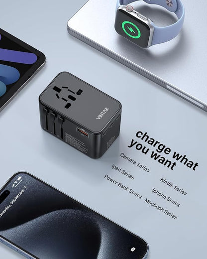 Universal Travel Adapter, VINTAR 100W GaN International Power Adapter with 3 USB-C PD Fast Charging and 1 USB-A QC, All-in-one Outlet Converter Charger for Europe UK USA AUS(Type C/G/A/I)