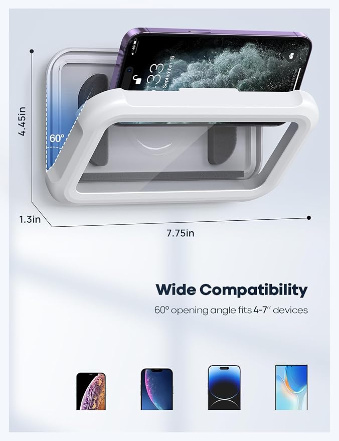 Lamicall Shower Phone Holder Waterproof - 480° Rotatable Retractable Adjustable Shower Stall iPhone Case Holder, Bathroom Wall Phone Mount Stand Water Proof Anti Fog, Accessories for 4-7" Cellphones