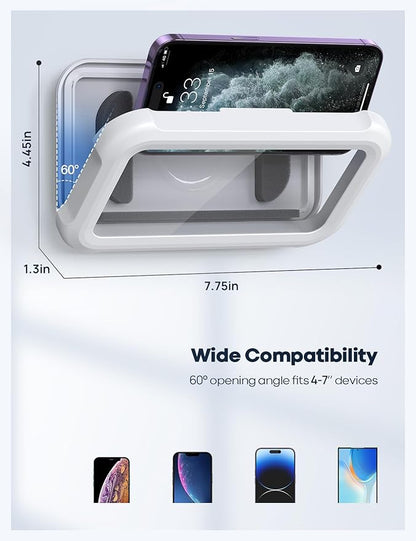 Lamicall Shower Phone Holder Waterproof - 480° Rotatable Retractable Adjustable Shower Stall iPhone Case Holder, Bathroom Wall Phone Mount Stand Water Proof Anti Fog, Accessories for 4-7" Cellphones