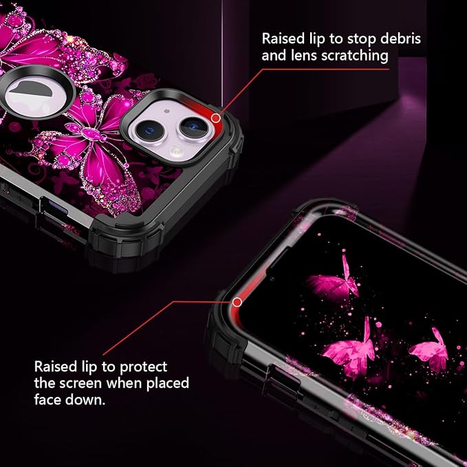 Casetego for iPhone 13 Case,iPhone 14 Case,Three Layer Heavy Duty Sturdy Shockproof Protection Full Rugged Hard PC+Soft TPU Bumper Protective Girls Case for Apple iPhone 13/14 6.1 inch,Dark