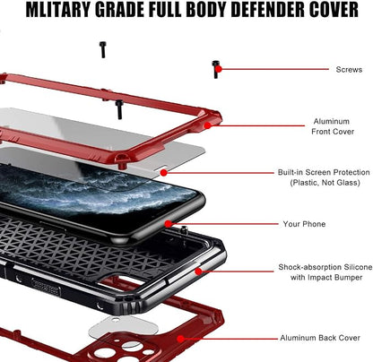 Mitywah Waterproof Case for iPhone 11 Pro, Heavy Duty Military Grade Shockproof Cover Built-in Screen Protection, Rugged Thick Full Body Protect Metal Case for iPhone 11 Pro, Red