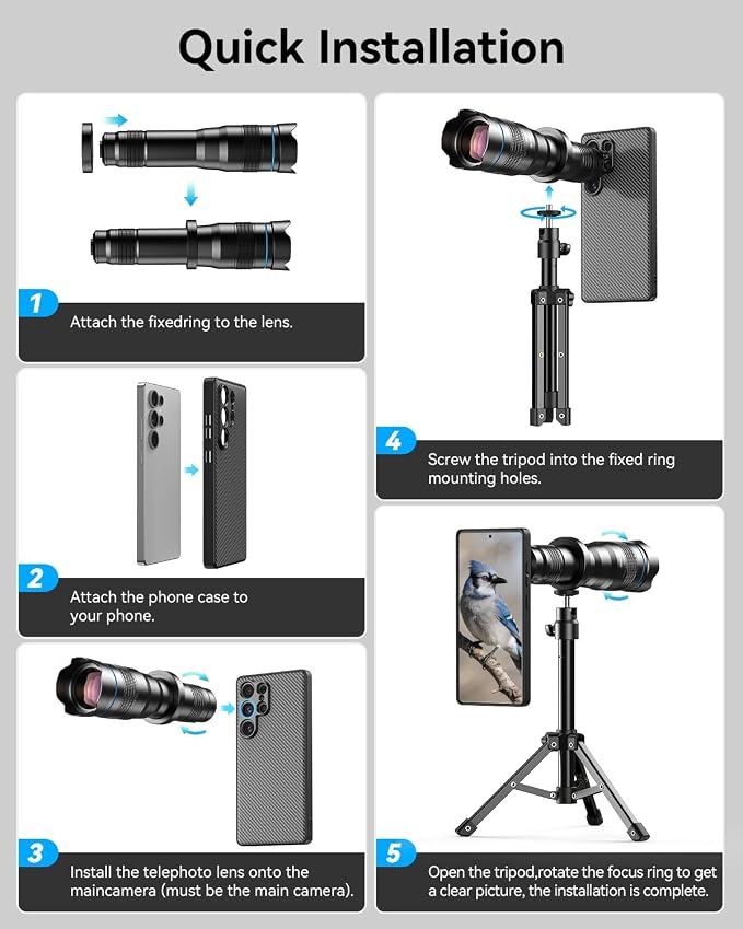 Evil eye 36X Telephoto Lens for Samsung Galaxy S25 Ultra, High Power HD Telephoto Phone Lens with Tripod, Phone Lens Attachments for Travel, Concert, Exploration