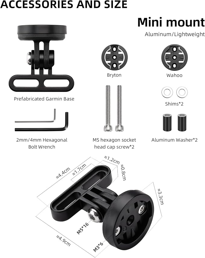 ROCKBROS Out-Front Bike Computer Mount - Aluminum Mini Mount Compatible with Garmin, Bryton, GoPro