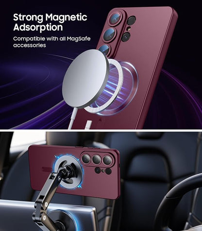 Magnetic for Samsung Galaxy S26 Ultra Case [Compatible with MagSafe][Built-in Camera Lens Protector] Slim Soft Silicone Bumper Shockproof Metallic Luster Phone Case, Burgundy