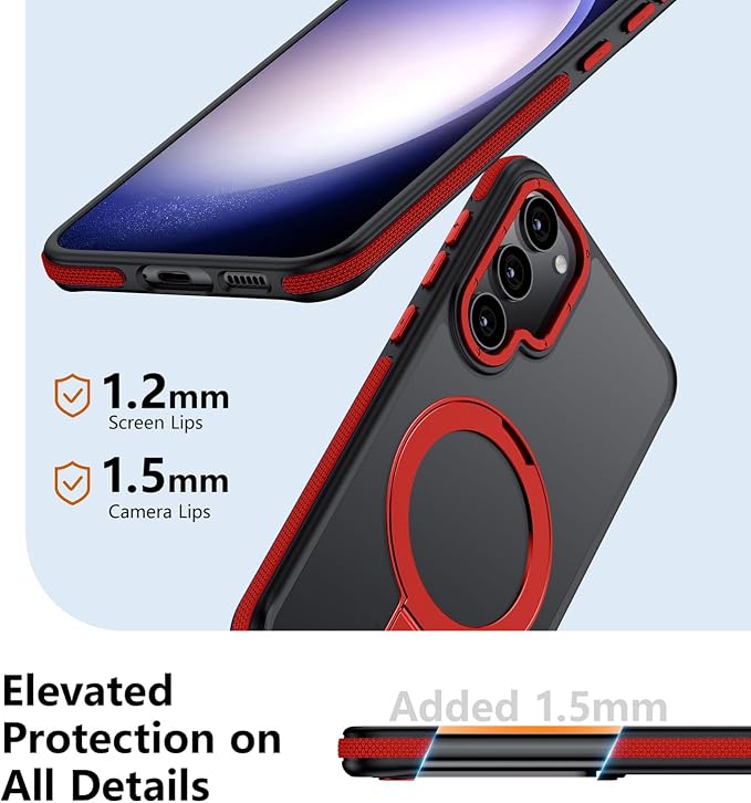 for Samsung Galaxy S23 Case, Magnetic Adjustable Ring Stand [Fit for Magsafe], [Military-Grade Shockproof Protection] Phone Case with Kickstand&Ring Holder (Red)