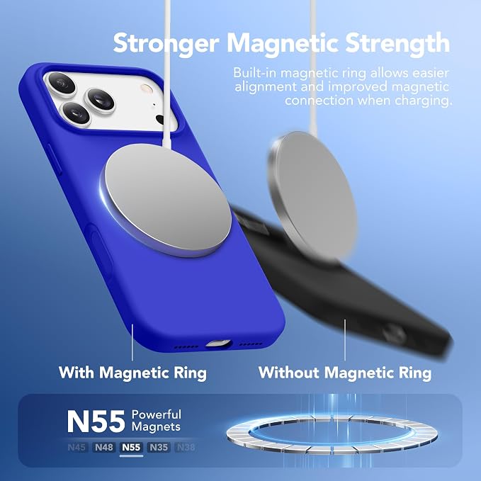 GONEZ Magnetic for iPhone 17 Pro Max Case, Compatible with MagSafe, [Screen Protector + Camera Lens Protector], Liquid Silicone Anti-Scratch Shockproof Protective Phone Case 6.9 inch, Cobalt Blue