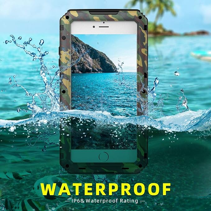 Mitywah Waterproof iPhone 7/8 Case - Heavy Duty Metal, Full Body Protection, Built-in Screen, Shockproof, Dustproof, Military Grade Defender, Camouflage