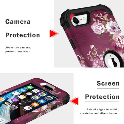 Hocase for iPhone SE 2022/2020 Case, Heavy Duty Shockproof Protection Hard Plastic+Silicone Rubber Hybrid Protective Case for iPhone SE 3rd/2nd Generation (4.7") - Royal Purple Flowers