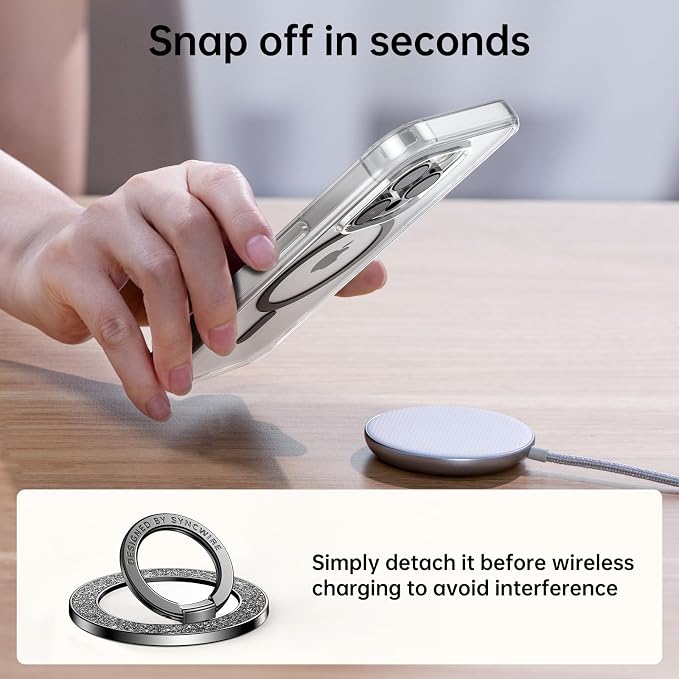 Syncwire Magnetic Phone Grip for MagSafe, Sparkle Ring Holder, Rotatable Kickstand Bling Ring Stand Removable MagSafe Accessories for iPhone 17 Pro Max 16 15 14 13, Android, Samsung etc.