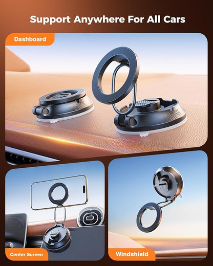 SUPERONE Car Phone Holder for Magsafe [78+LBS Strongest Suction & 2800gf Magnetic] 360° Adjustable Magnetic Car Mount, Foldable Cell Phone Holders for Your Car for iPhone 17 16 15 14 13 12 Series