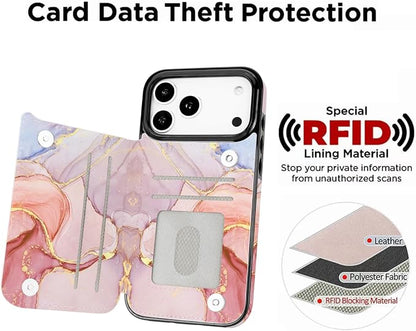uCOLOR for iPhone 17 Pro Max Wallet Case with Card Holder PU Leather RFID Blocking Design iPhone 17 Pro Max flip case for Women Men Magnetic Clasp Kickstand Design 6.9 inch (Pink Purple Marble)