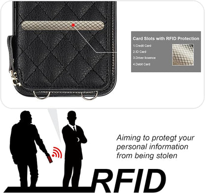 Bocasal Crossbody Wallet Case for iPhone 15 Plus, RFID Blocking PU Leather Zipper Handbag Purse Flip Cover, Kickstand Folio Case with Card Slots Holder Wrist Strap Lanyard 5G 6.7 Inch (Black)