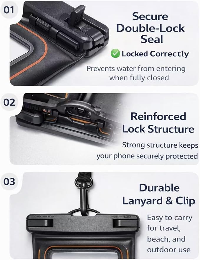 2-Pack IPX8 Floating Waterproof Phone Pouch, Dry Bag with Lanyard, Fits up to 7.2”, Compatible with iPhone 16/15/14/13 Pro Max, Galaxy S25/S24 Ultra, Pixel for Snorkeling, Kayaking(Black-Black)