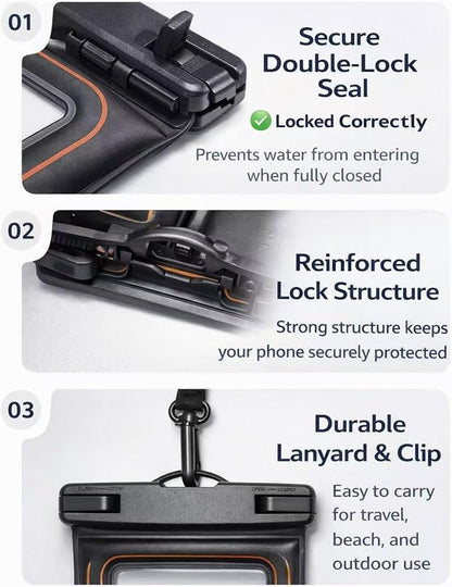 2-Pack IPX8 Floating Waterproof Phone Pouch, Dry Bag with Lanyard, Fits up to 7.2”, Compatible with iPhone 16/15/14/13 Pro Max, Galaxy S25/S24 Ultra, Pixel for Snorkeling, Kayaking (White-White)