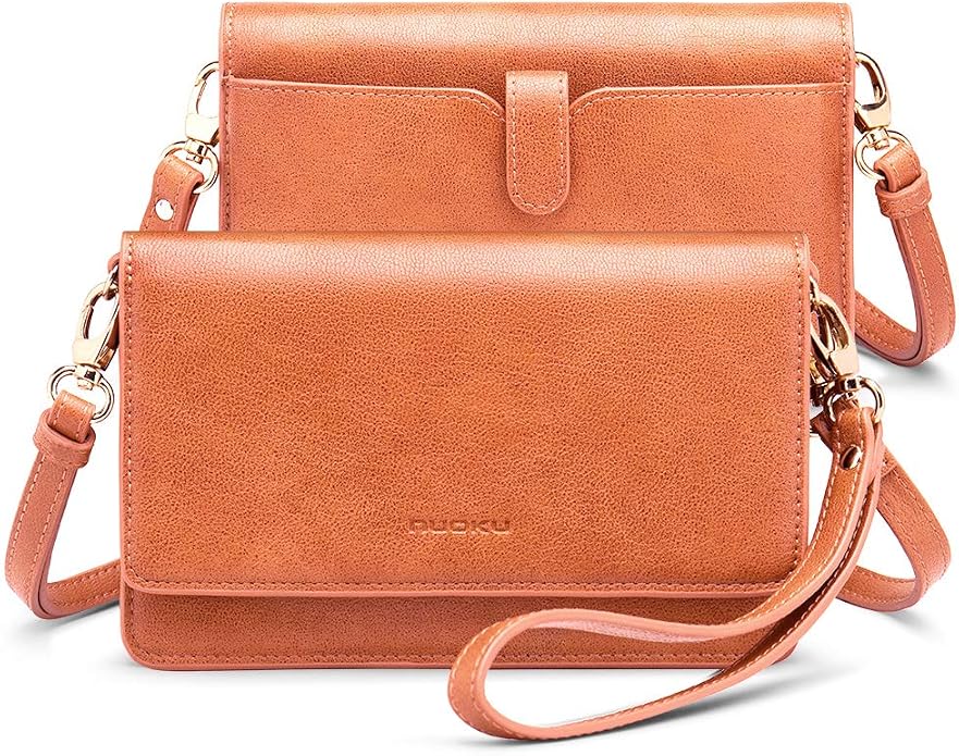 nuoku Women Small Crossbody Bag Cellphone Purse Wallet with RFID Card Slots 2 Straps Wristlet