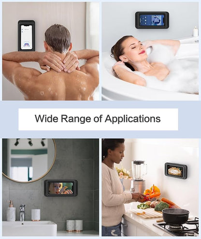 Waterproof Shower Phone Holder with 480° Rotation and Angle Adjustable, Enhanced Sound Quality, Fits Phones up to 7 Inches（Black）