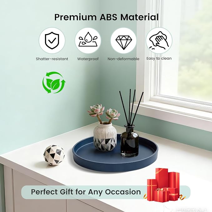 1 Pack 9" Bathroom and Vanity Tray, ABS Bathroom Counter Organizer, Coffee Table Decor for Perfume, Candles, Keys &More. Kitchen Countertop Organizer, Decorative Tray Soap Holder, Blue