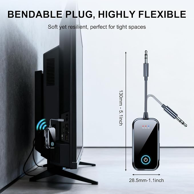 Bluetooth 5.4 Transmitter Receiver, 2-in-1 Wierless Audio Adapter with 3.5mm Aux Jack for TV, PC,Airplane, Cars, Home Stereo|HD Audio&Low Latency | Handsfree Calls |15H Battery Life