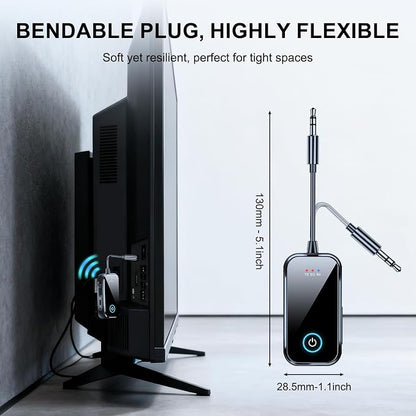Bluetooth 5.4 Transmitter Receiver, 2-in-1 Wierless Audio Adapter with 3.5mm Aux Jack for TV, PC,Airplane, Cars, Home Stereo|HD Audio&Low Latency | Handsfree Calls |15H Battery Life