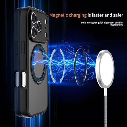 Magnetic iPhone Case [Compatible with MagSafe], Shockproof Translucent Matte Phone Case for iPhone 17 Pro Max, iPhone 17 Pro (with 360° Rotatable Ring Holder Stand) (Black, iPhone 17 Pro)