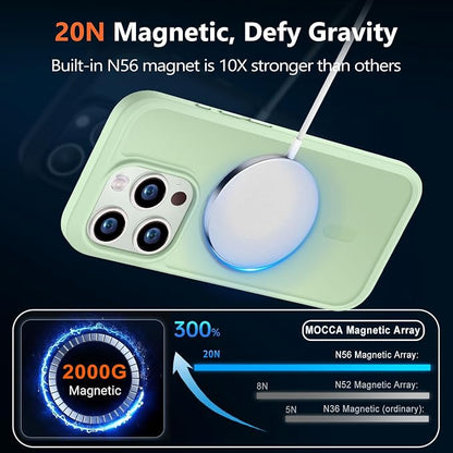 MOCCA Strong Magnetic for iPhone 15 Pro Case, [Compatible with Magsafe][13FT Military Drop Protection] Slim Translucent Matte Shockproof Case for iPhone 15 Pro Phone Case 6.1'', Light Green