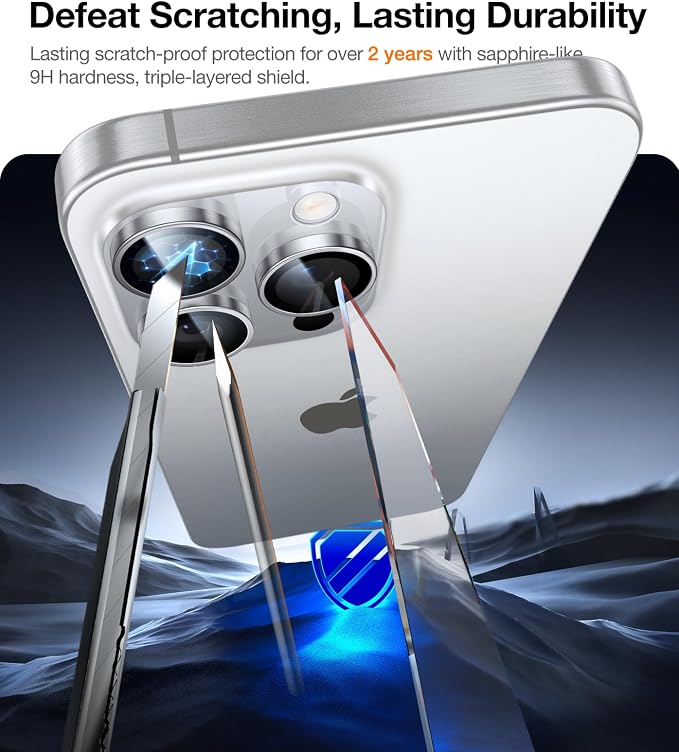 UltraGlass UNBREAK TOP 9H+ Glass for iPhone 14 Pro Max/14 Pro Lens Protector [Military Grade Shatterproof & Longest Durable] Camera Lens Protector 14 Pro/ 14 Pro Max Tempered Glass,White Titanium