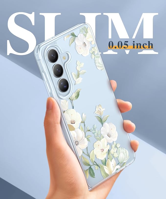 GVIEWIN for Samsung Galaxy S26 Case, Clear Floral Slim Shockproof Protective Women Phone Case, Non-Yellowing, with Screen Protector & Camera Lens Protector for Galaxy S26 6.3", Hibiscus/Green