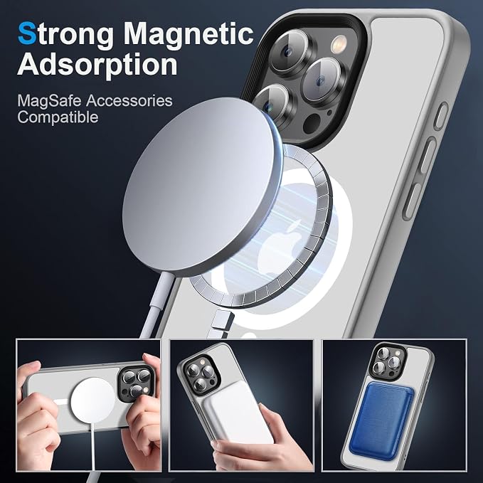 Strong Magnetic Case for iPhone 14 Pro Max[10Ft Military-Grade Protection] Compatible with MagSafe Shockproof Slim Thin Cover 14 Pro Max Phone Case 6.7 inch,-Gray